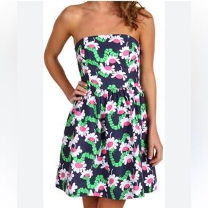Lilly Pulitzer Lottie Bright Navy Yum Yum Floral w/caterpillar minidress size 0